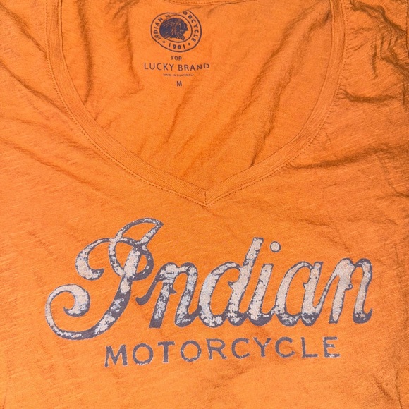 Indian Motorcycles by Lucky Brand: Women’s V-Neck Tee: Orange Cotton: GUC - Picture 2 of 2